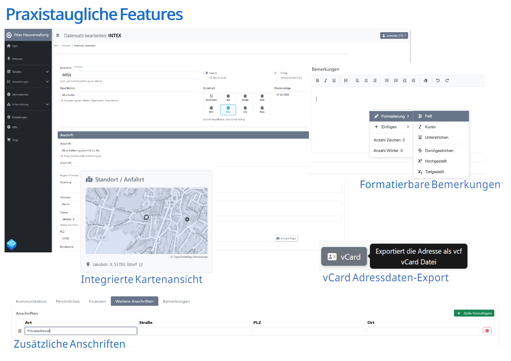 Detaillierte Adress-Features