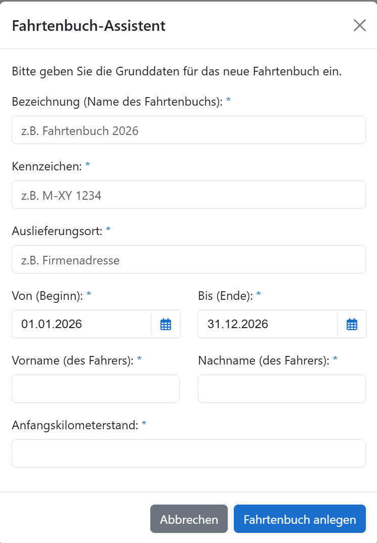 Fahrtenbuch Assistent