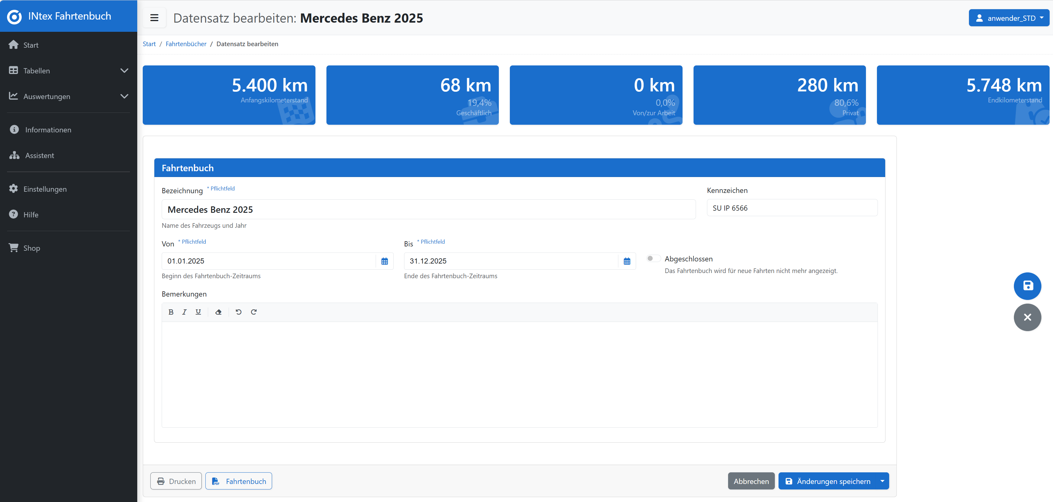Fahrtenbuch PDF Ausgabe