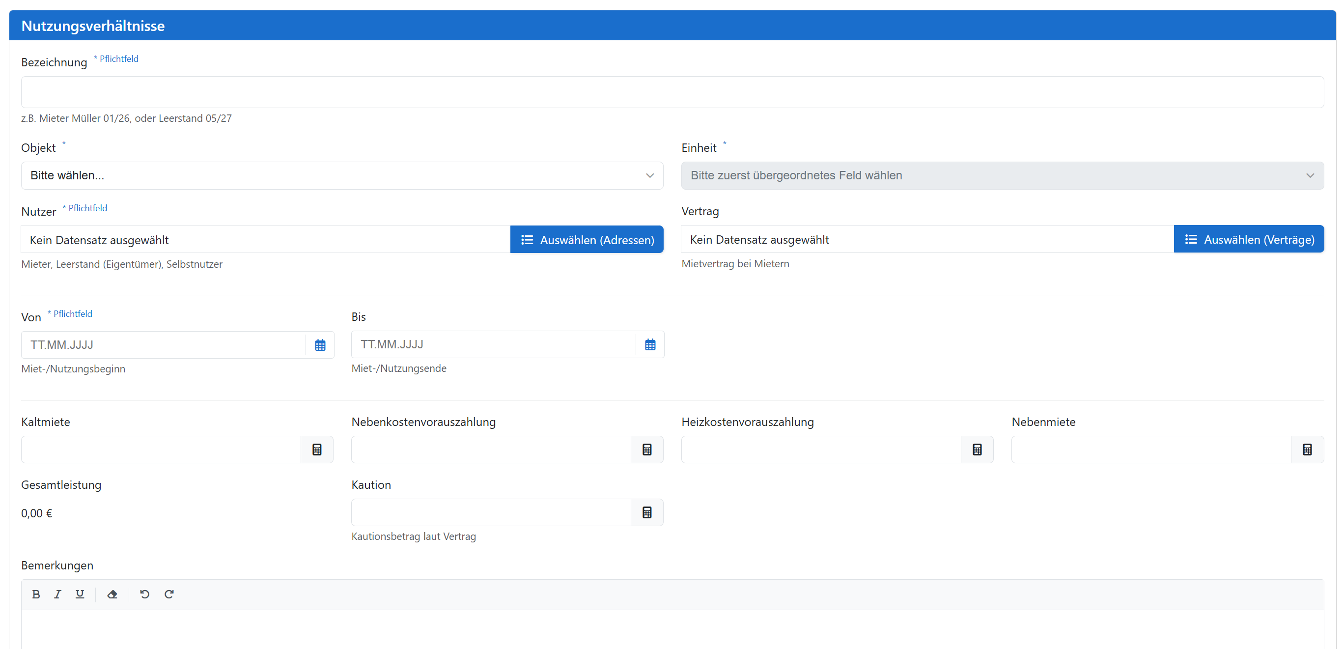 Dialog Nutzungsverhältnisse